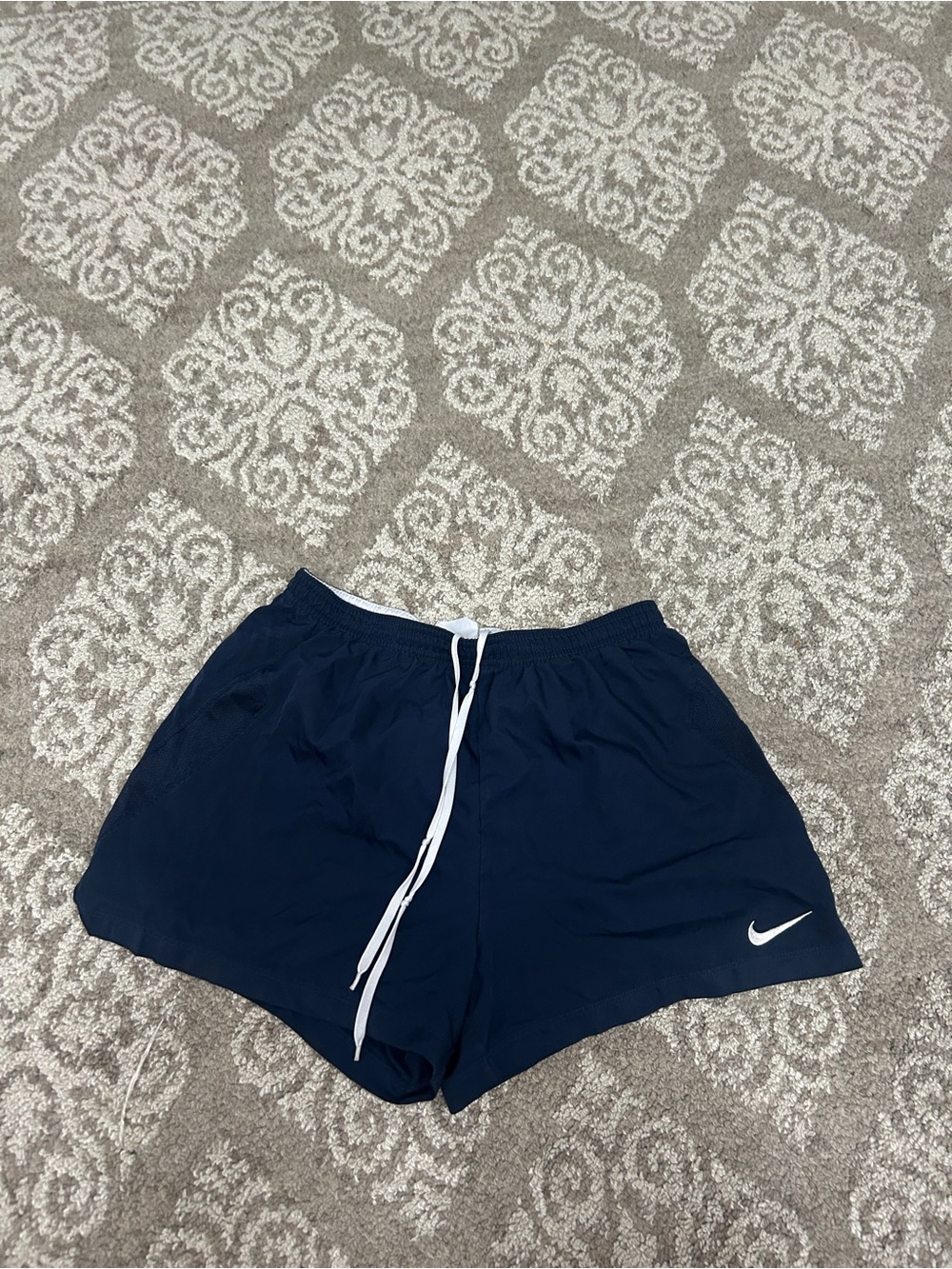 Nike Navy Athletic Training Shorts with White Drawstring